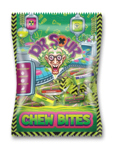 Rūgštūs kramtomi saldainiai DR. SOUR Chew Bites, 180g