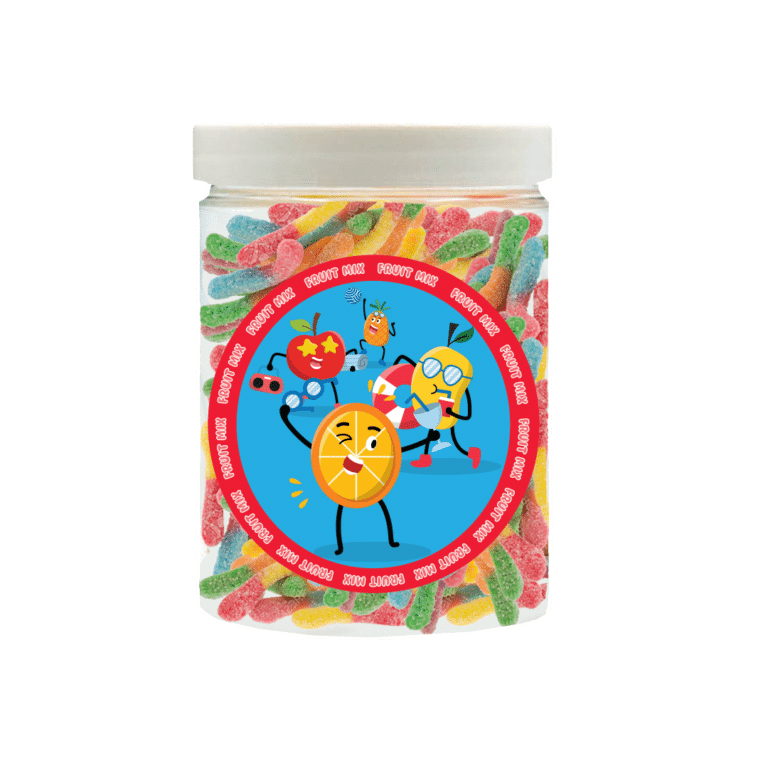 Guminukai cukruje YUMMY GUMMY (Sliekų form., Įvairių vaisių sk.) 200g